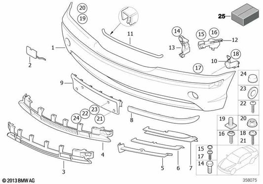 Grid del paraurti sinistro OEM 51117043495 per BMW E46. BMW originale.