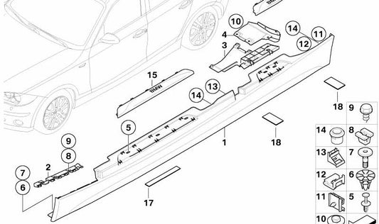 Cubrecarril derecho imprimado OEM 51777837436 para BMW E87 (Serie 1). Original BMW.