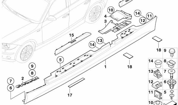 Cubrecarril derecho imprimado OEM 51777837436 para BMW E87 (Serie 1). Original BMW.