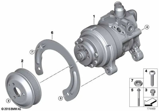 Power steering pump for BMW X5 E70N, X6 E71 (OEM 32416796455). Original BMW