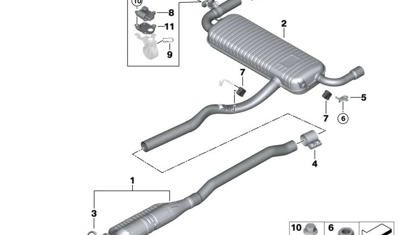 Silenciador traseiro com válvula de escape OEM 18308627265 para BMW 2 F45 e F45N. Peça original da BMW.