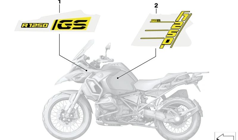 Inscripción guardabarros delantero izquierdo OEM 51141542019 para BMW Motorrad R 1250 GS Adventure. Original BMW Motorrad.