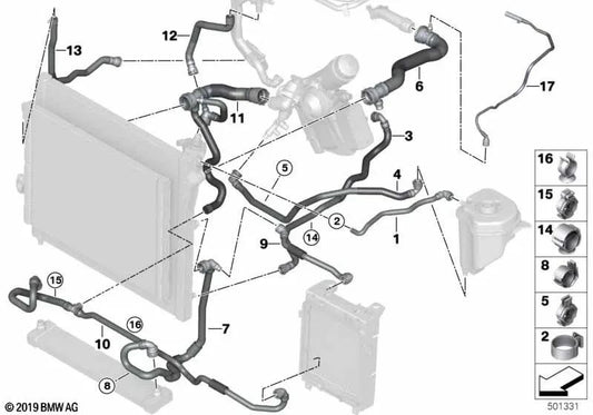 Mangueira de refrigerante para BMW E70N, F15, E71, F16 (OEM 17128578987). BMW original