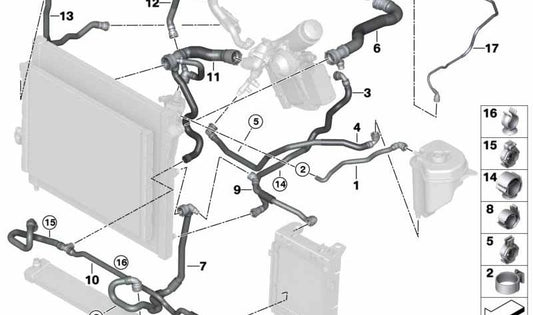 Soporte metálico OEM 17128576991 para BMW F15 y F16. Pieza del sistema de refrigeración. Original BMW.