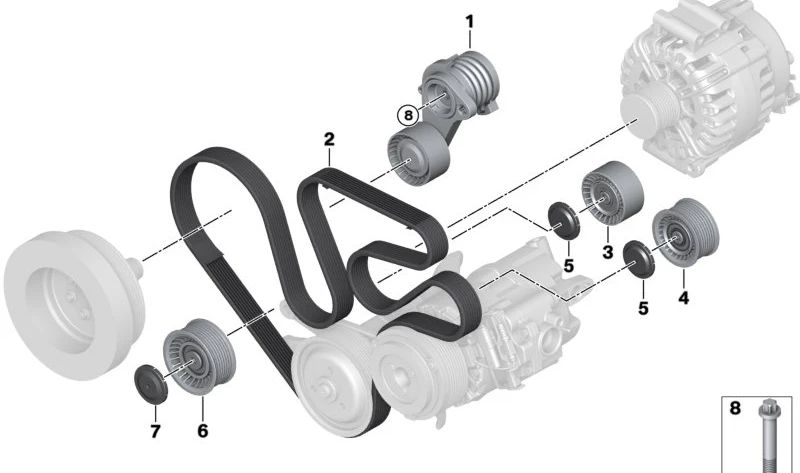 Polea de desviación OEM 11287627053 para BMW F01, F02, E71. Original BMW.