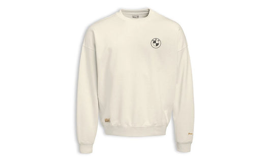 Sudadera BMW Motorrad Boxer blanca para hombre, OEM 76615B3E309. Con logo BMW en el pecho y texto "BMW Motorrad Boxer" en la espalda. Original BMW Motorrad. Tallas S a 3XL. Material 100% algodón.