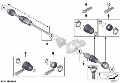 Eixo de saída direito para BMW F10, F11, F18N Série 5; F06, F12, F13 Série 6 (OEM 31607618680). BMW originais.