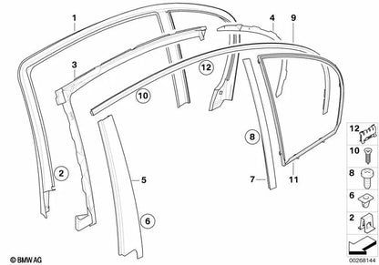 Befestigung des linken festen Seitenfensters für BMW 5 E60, E60N (OEM 51357067073). Original BMW