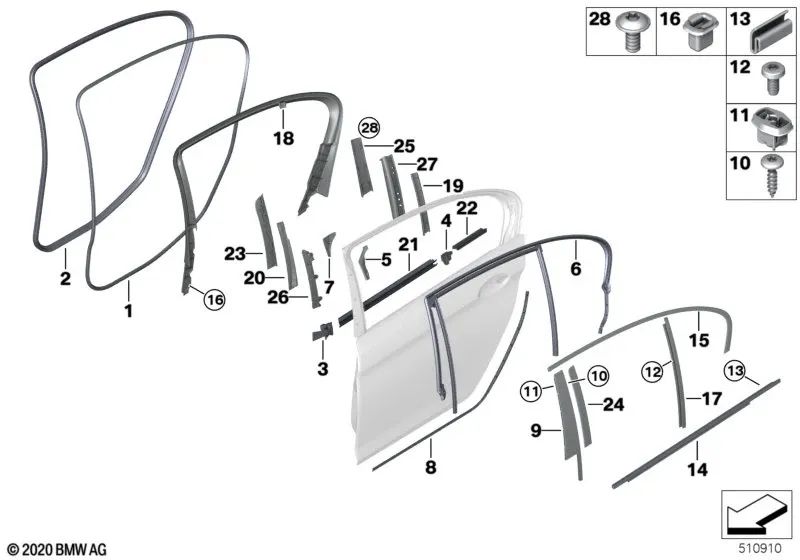 Sealing Plate Rear Upper Left for BMW F90, G30, G31, G38 (OEM 51357181691). Original BMW.