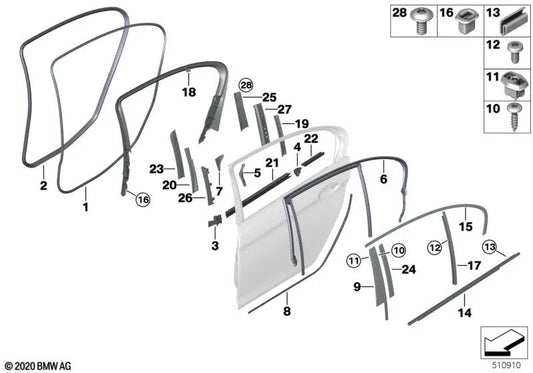 Sealing Plate Rear Upper Left for BMW F90, G30, G31, G38 (OEM 51357181691). Original BMW.