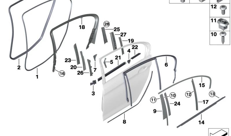 Clipe de acabamento do pilar B para BMW Série 5 F10, F11, F18, F90, G30, G31, G38, Série 7 F01, F02, F04, G11, G12 (OEM 51337177961). BMW original