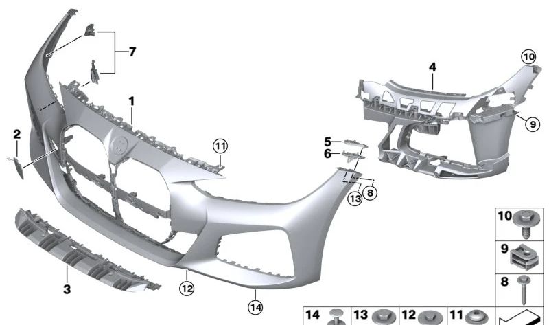 Parachoques delantero imprimado OEM 51115A0F322 para BMW G26, G26N. Repuesto original BMW.
