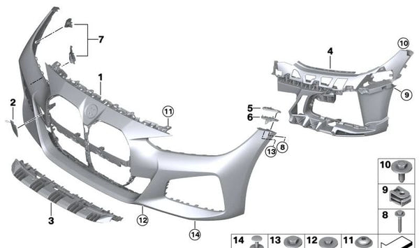 Parachoques delantero imprimado OEM 51115A0F322 para BMW G26, G26N. Repuesto original BMW.