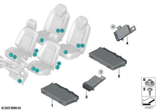 Seat module for BMW 7 Series G70, i I20, XM G09 (OEM 61355A6A445). Original BMW.