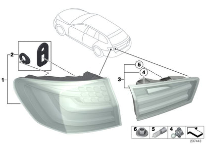 Piloto trasero derecho OEM 63217203234 para BMW Serie 5 F11 (520d, 520i, 528i) de 2010 a 2013. Original BMW.