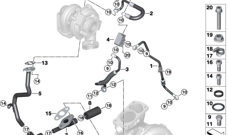 Tubería de retorno de aceite OEM 11427795975 para BMW E90, E91, E92, E60, E61, E63, E64, E83, E70, E71. Original BMW.