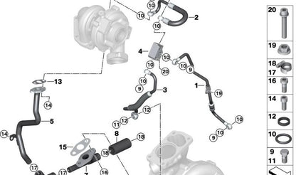 Tubería de retorno de aceite OEM 11427795975 para BMW E90, E91, E92, E60, E61, E63, E64, E83, E70, E71. Original BMW.