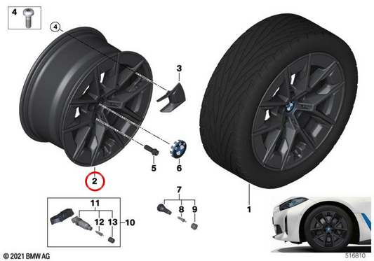 Ruota in lega grigia metallizzata per BMW 4 G26E Series, G26F (OEM 36105A08CA1). BMW originale.