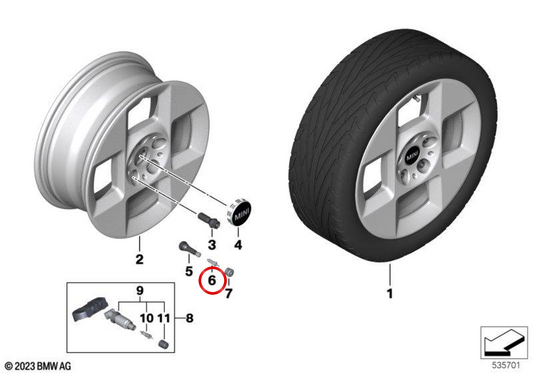 Valvola di gonfiaggio OEM 36105A7A769 per MINI Cooper J01, Aceman J05. MINI originale.