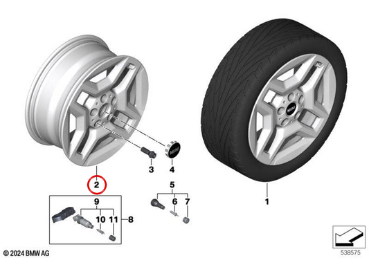 Cerchio in lega 7Jx17 ET47 JCW X Spoke 981 refined silver OEM 36105A90F59 per MINI Aceman E e Aceman SE J05, JCW Aceman E J05. Originale MINI.