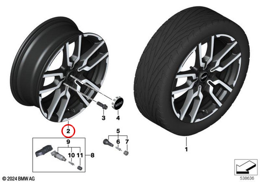 Cerchio in lega JCW LAP Spoke 989 7,5Jx19 ET50 bicolore nero/lucidato OEM 36105B40C55 per MINI Aceman E J05, Aceman SE J05, JCW Aceman E J05. Originale MINI