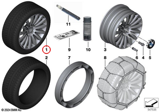 Pneumatico estivo completo con RDC 433MHz OEM 36106795384 per BMW X5 G05 e X6 G06. BMW originale.