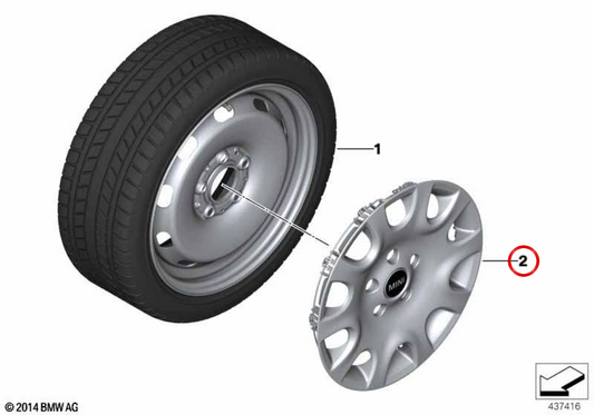 Guarnição de roda prateada de 15" OEM 36106864171 para MINI F56, F55, Cabrio F57... e muito mais. MINI original.
