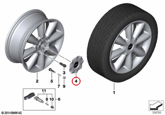 Calota branca OEM 36106864377 para MINI F55, F56, Cabrio F57. MINI originais.