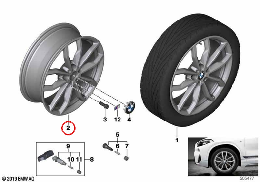 Rodas de liga leve M Design Y-Spoke 711M OEM 36106877550 para BMW F40, F44, F48, F39. BMW genuíno.