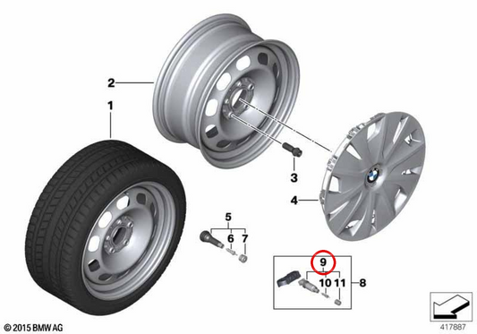 Válvula sensor presión neumáticos RDCi OEM 36106879168 para BMW F40, F70, F44, G42, U06, G20, G21, G28, G22, G23, G26, G30, G31, G60, G61, G68, G90, G70, U11, U12, U10, G45, G05, G18, F95, G06, F96, G07, G09, G29, I20, F65, F66, J05, J01, U25. Ori