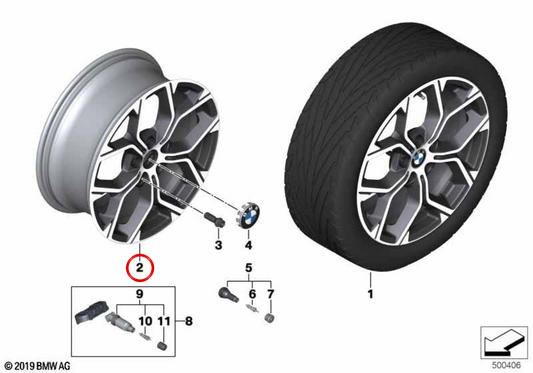 Pneumatico in alluminio Y-Spoke 579 OEM 36106883002 per BMW F48, F39. Compatibile con X1 (SDRive/XDrive 16D, 18i, 20i, 20D, 25i) e X2 (modelli simili). Orbit Grey 18 "Finitura. BMW originale.