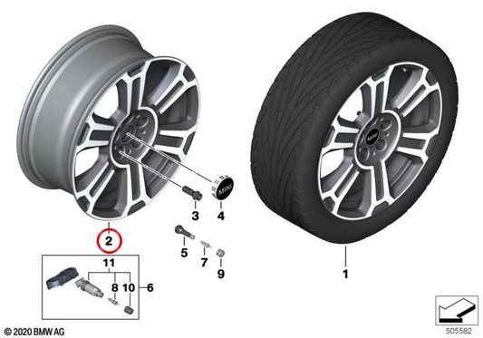 Aluminium -Reifen -Turnstyle Spacke 558 19 "Bicolor OEM 361068889 für Mini Countryman F60, F60 LCI. Original Mini.