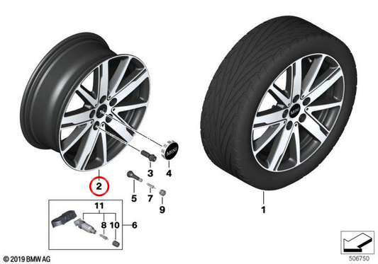 Cerchio in lega leggera 7Jx17 ET54 Jet Black uni OEM 36106889638 per MINI F55, F56, F57, F55 LCI, F56 LCI, F57 LCI, F56 BEV LCI... e altro ancora. MINI originale.