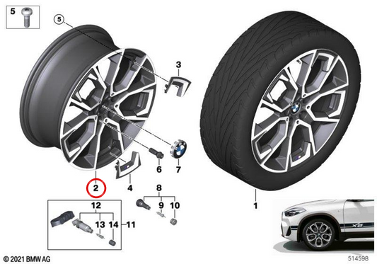 Llanta de aleación para BMW X1 F48, F48N, X2 F39 (OEM 36106896093). Original BMW