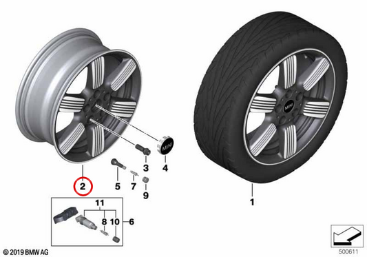 Cerchio in lega leggera jet black uni 17" OEM 36106898289 per MINI F56, F56 LCI, F55, F55 LCI, Cabrio F57... e altro. MINI originale.