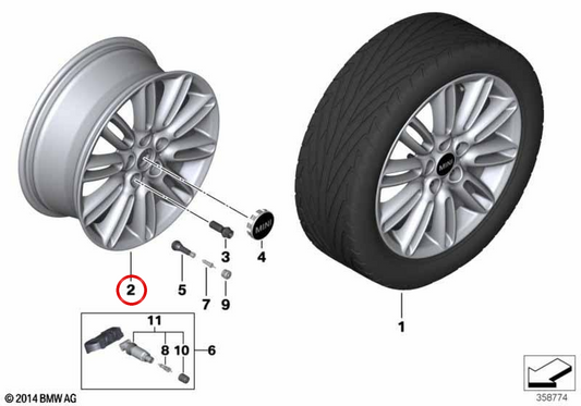 Tentacle Spoke 500 Jet Black Uni 17" Leichtmetallfelge OEM 36106898290 für MINI F56, F55, Cabrio F57... und mehr. Original MINI.