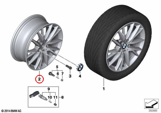 Roda de liga leve de raios Y 489 OEM 36107849122 para BMW F40, F44, F45, F46. BMW genuíno.