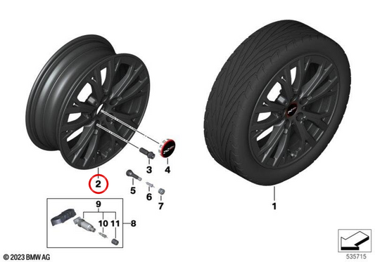 Cerchio in lega 6Jx17 ET41 JCW Star Spoke 991 nero OEM 36107886559 per MINI Cooper J01, Aceman J05. Originale MINI.