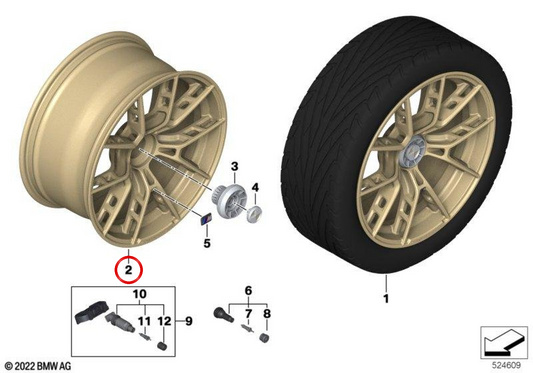Roda de liga leve com raios Y 963M OEM 36107887613 para BMW G82. BMW genuíno.
