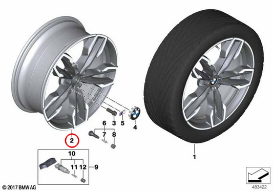 Jante de liga leve M Raio Duplo 718 OEM 36107916273 para BMW G01, G02. BMW genuíno.