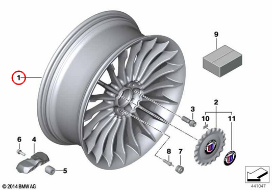Piene in lega di luce d'argento per BMW F06N (OEM 36107987079). BMW originale.