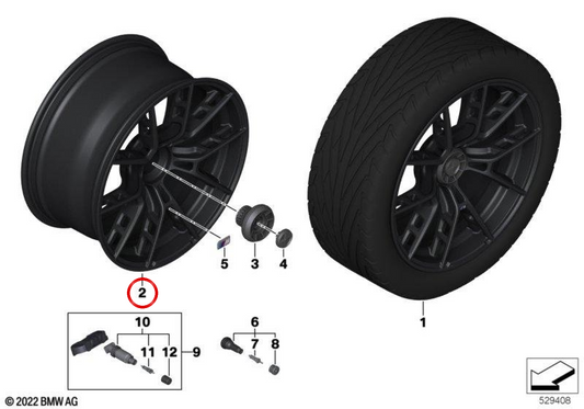 Llantas de aleación M diseño Y-spoke 963 negras mate OEM 36109502048 para BMW Serie 2 G87, Serie 3 G80/G80N/G81/G81N y Serie 4 G82/G82N/G83N. Original BMW.