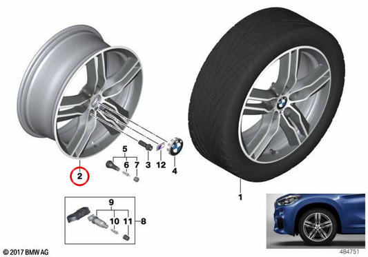 Alloy Tire M Doppelradio 570 OEM 36109503053 für BMW F48, F39. Original BMW.