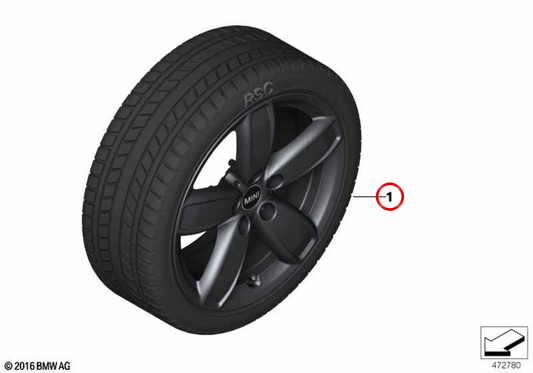 Roue hiver complète Channel Spoke 531 noire OEM 36110048010 pour MINI Countryman F60, F60 LCI. MINI d'origine.