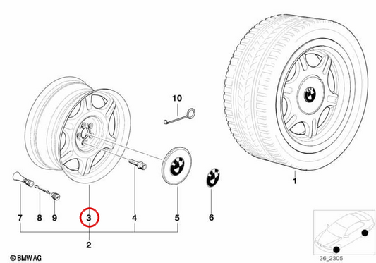 Rodas de liga leve com raios em estrela estilo 10 OEM 36111181481 para BMW E34. BMW genuíno.