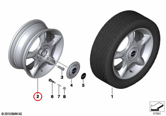 Leichtmetallfelge 6,5Jx16 ET48 weiß 5-Sterne 83 OEM 36111512349 für MINI R50, R52 Cabrio, R53 Cooper, One, One D… und mehr. Original MINI.
