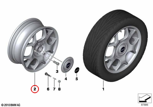 Leichtmetallrad 6,5Jx16 ET48 silberfarben OEM 36111512350 für MINI R50, MINI R53, MINI Cabrio R52... und mehr. Originaler MINI.