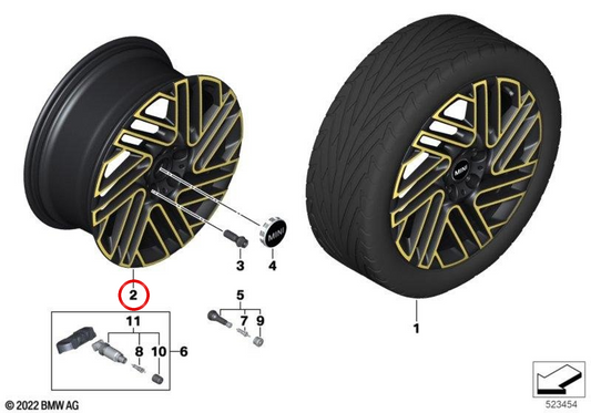 Jante en alliage 18" 8J ET54 Untold Spoke 665 bicolore noir/poli OEM 36111544061 pour MINI Clubman F54 LCI (2018-2024). MINI d'origine.