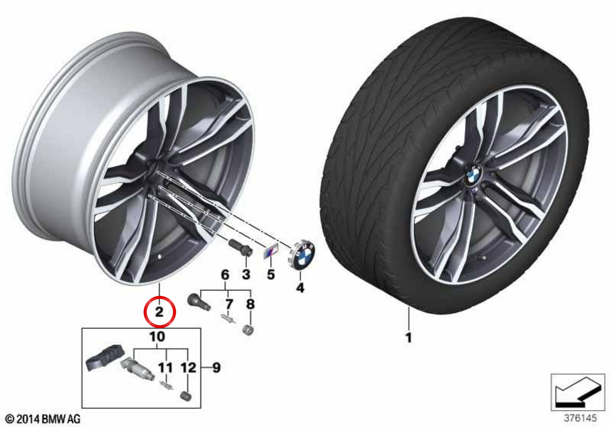 M Aluminum Double Spoke Wheel 612 Rear OEM 36112284653 for BMW X5 M F85, X6 M F86. Genuine BMW.