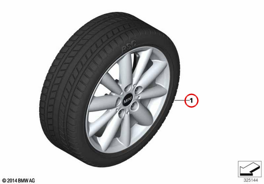 Roue hiver complète à rayons radiaux 508 OEM 36115A1BF49 pour MINI F56, F56 BEV, F56 LCI, F55, F55 LCI, Cabrio F57, Cabrio F57 BEV, Cabrio F57 LCI. MINI d'origine.
